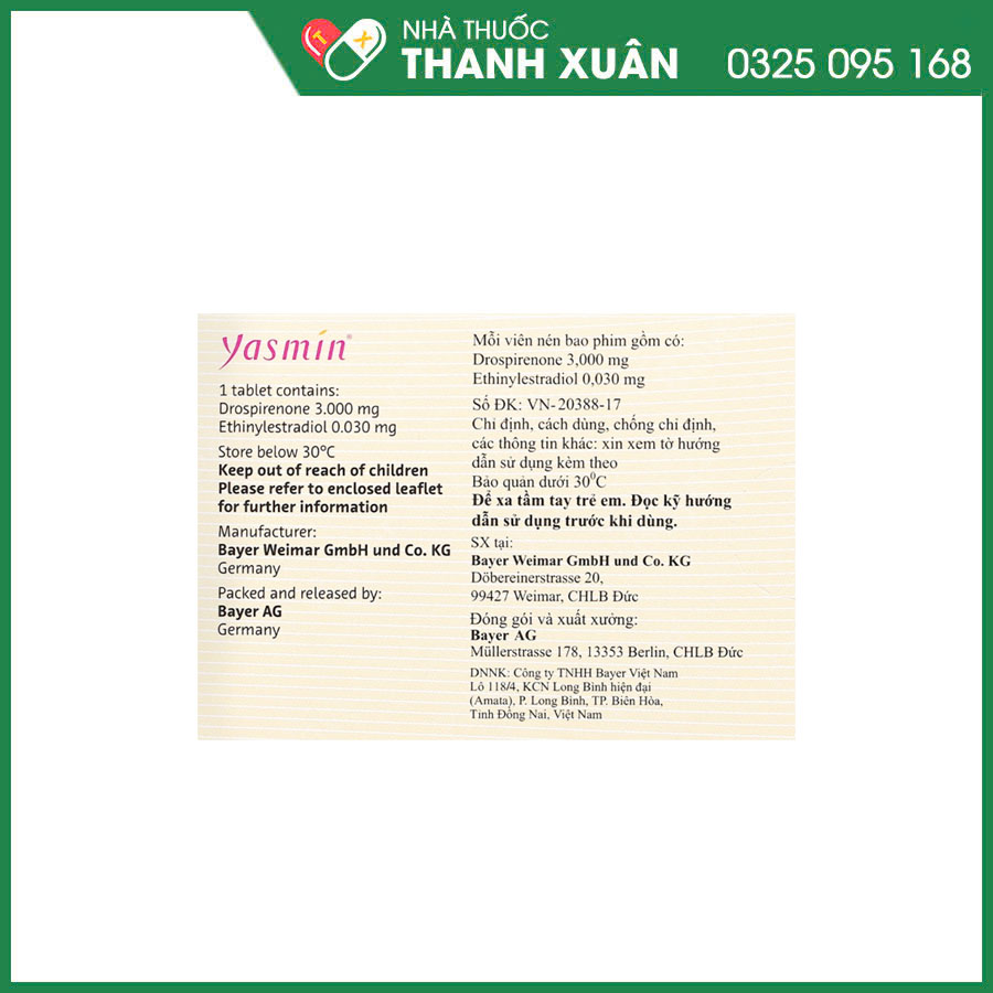 Yasmin thuốc tránh thai hàng ngày